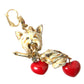 Gold Brass Heart Dog Red Crystal Dangling Earrings