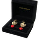 Gold Brass Heart Dog Red Crystal Dangling Earrings