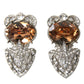 Orange Crystal Screw Back 925 Sterling Silver Earrings