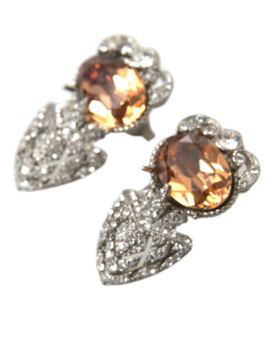 Orange Crystal Screw Back 925 Sterling Silver Earrings