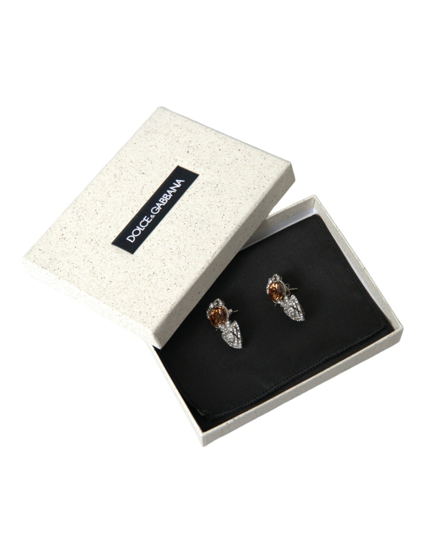 Orange Crystal Screw Back 925 Sterling Silver Earrings