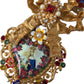 Gold Brass Mama Mary Crystal Pearl Embellished Necklace
