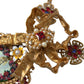 Gold Brass Mama Mary Crystal Pearl Embellished Necklace