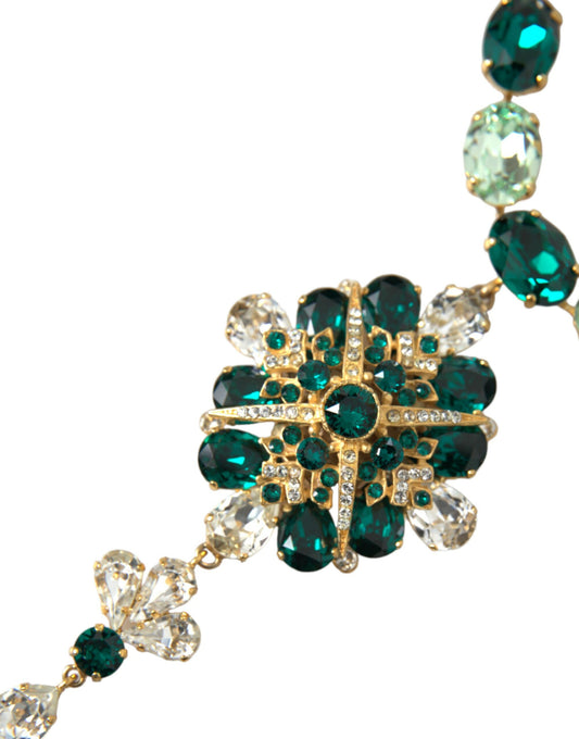 Gold Brass Crystal Strass Embellished Collar Necklace