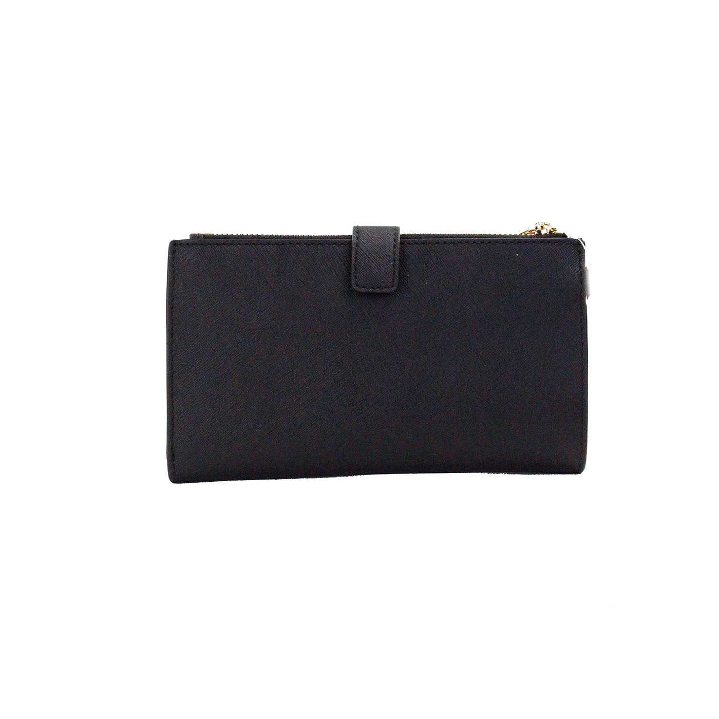 Jet Set Travel Black Leather Large Double Zip Wristlet Wallet