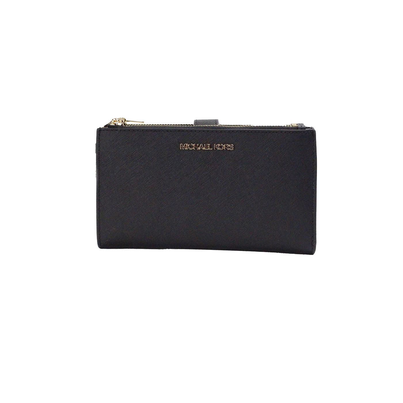 Jet Set Travel Black Leather Large Double Zip Wristlet Wallet