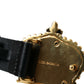 Black Leather Gold Crown Metal Buckle Belt