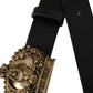 Black Leather Gold Crown Metal Buckle Belt