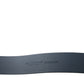 Blue Leather Silver Logo Metal Buckle Belt