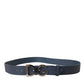 Blue Leather Silver Logo Metal Buckle Belt