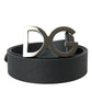 Black Leather Silver Logo Metal Buckle Belt