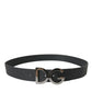 Black Leather Silver Logo Metal Buckle Belt