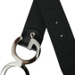 Black Leather Silver Logo Metal Buckle Belt
