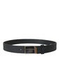 Black Leather Silver Logo Metal Buckle Belt