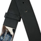 Black Leather Silver Logo Metal Buckle Belt
