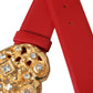 Red Leather Gold Heart Metal Buckle Belt