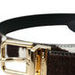 Brown White Zebra Pony Hair Gold Buckle Belt
