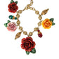 Gold Brass Multicolor Crystal Rose Ball Chain Bracelet