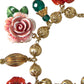Gold Brass Multicolor Crystal Rose Ball Chain Bracelet