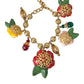 Gold Brass Multicolor Crystal Rose Ball Chain Bracelet