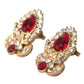Sterling Silver Gold Plated Red Crystals Jewelry Earrings