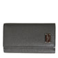 Gray Leather Folding Key Holder Case Logo Plaque Keychain