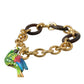 Gold Brass Chain Crystal Pearl PARROT Pendant Necklace