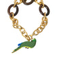 Gold Brass Chain Crystal Pearl PARROT Pendant Necklace