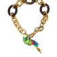 Gold Brass Chain Crystal Pearl PARROT Pendant Necklace