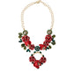 Gold Brass Link Chain Rose Petal Crystal Pendant Necklace