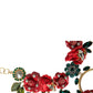 Gold Brass Link Chain Rose Petal Crystal Pendant Necklace
