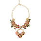 Gold Brass Link Chain Rose Petal Crystal Pendant Necklace
