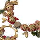 Gold Brass Link Chain Rose Petal Crystal Pendant Necklace