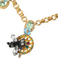 Gold Brass Chain Crystal Bee Pendant Charm Necklace
