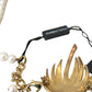 Gold Brass Crystal Pearl Tree Pendant Charm Necklace