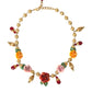 Multicolor Roses Crystals Gold Ball Chain Necklace