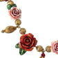 Multicolor Roses Crystals Gold Ball Chain Necklace
