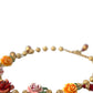 Multicolor Roses Crystals Gold Ball Chain Necklace