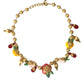 Multicolor Roses Crystals Gold Ball Chain Necklace