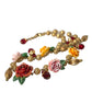 Multicolor Roses Crystals Gold Ball Chain Necklace