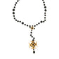 Gold Tone Brass Cross Black Beaded Chain Rosary Necklace