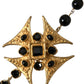 Gold Tone Brass Cross Black Beaded Chain Rosary Necklace