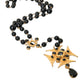 Gold Tone Brass Cross Black Beaded Chain Rosary Necklace