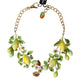 Gold Brass Chain Crystal Lemon Lily Pendant Necklace