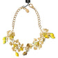 Gold Brass Chain Crystal Lemon Lily Pendant Necklace