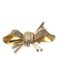 Gold Tone Brass Bow Crystal Women Hair Clip