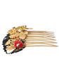 Gold Brass Crystal Lady Bug Women Hair Comb