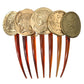 Gold Tone Brass Coins Plastic Women Hair Comb