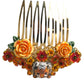 Gold Brass Crystal Leopard Floral Hair Comb