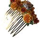 Gold Brass Crystal Leopard Floral Hair Comb